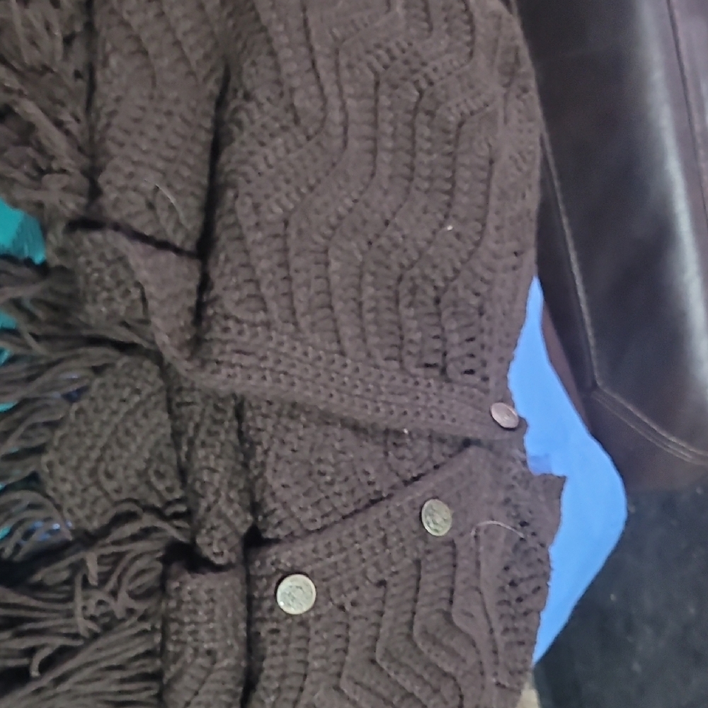 Chunky Knit Brown Poncho with Fringe